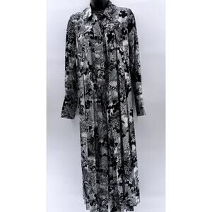 COS Women's Black-White Printed Pleated Long Sleeve A-line Midi Dress SZ 4